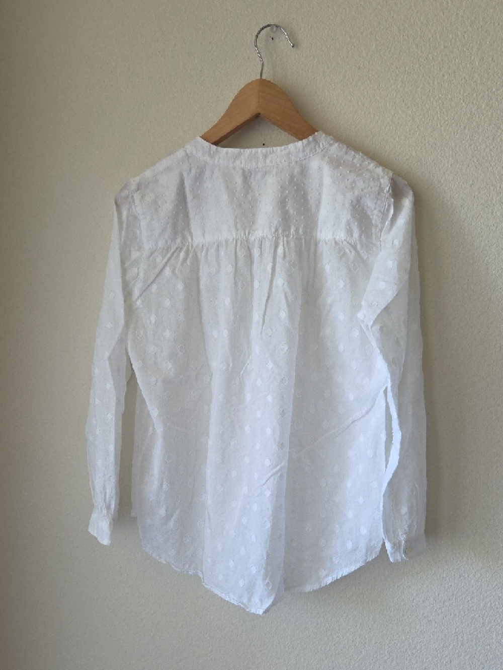 J. Crew White Peasant Blouse 100% Cotton Polka Dot Texture Pattern Sz 8 Flowy - Picture 6 of 13